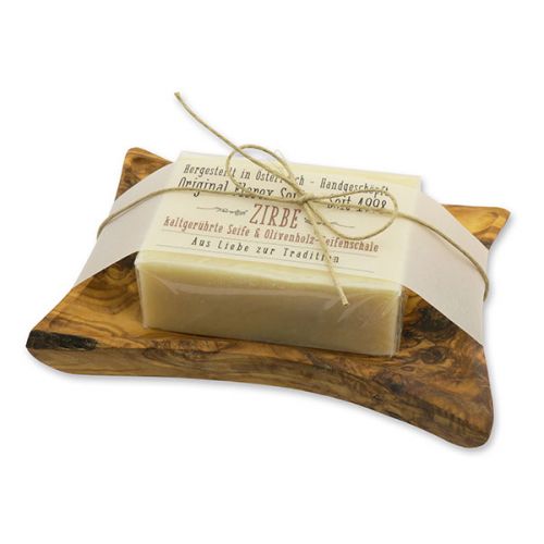 Soap set 100g cold-stirred on olivewood soap dish "Love for tradition"