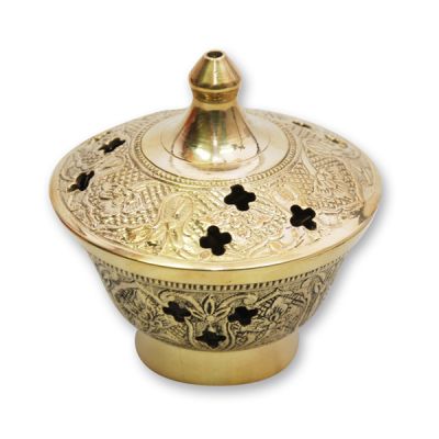 Incense vessel, 8cm brass, with removable cap and lattice 