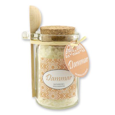 Incense 70g in a glass with cork and a wooden spoon decorated, "Dammar" 