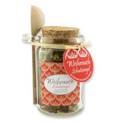 Insence mix 70g in a glass with cork and a wooden spoon decorated, "Schutzengel" 