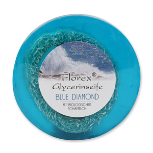 Handgemachte Glyzerinseife mit Luffa 100g in Folie mit Aufkleber, Blue Diamond 