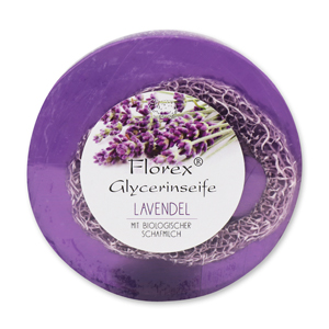 Handmade glycerin soap with loofah 100g in cello, Lavender 