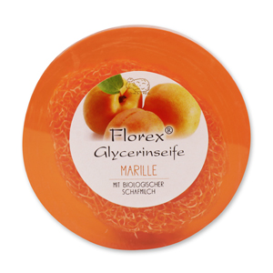Handmade glycerin soap with loofah 100g in cello, Apricot 