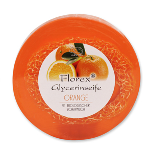 Handmade glycerin soap with loofah 100g in cello, Orange 