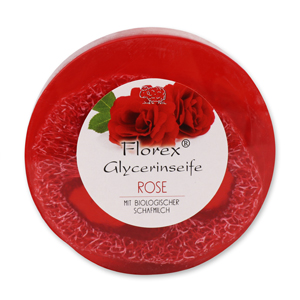 Handmade glycerin soap with loofah 100g in cello, Rose red 