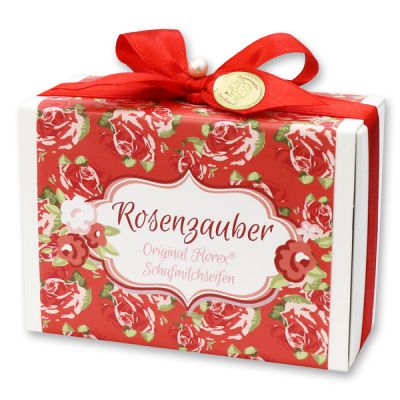 Schafmilchseife eckig 150g in Schachtel "Rosenzauber", Rose 