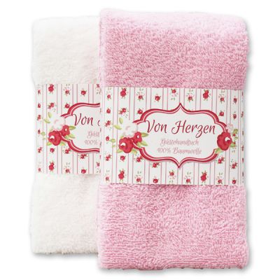 Guest towel 30x50cm "Von Herzen", rose/white 