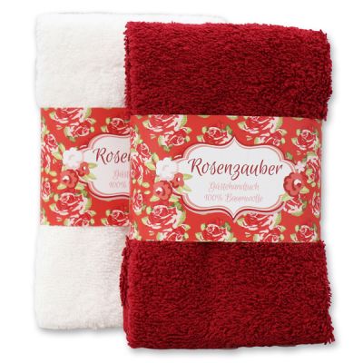 Guest towel 30x50cm "Rosenzauber", bordeaux/white 