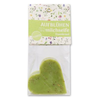 Sheep milk soap heart 85g in a cellophane bag "Aufblühen", Verbena 