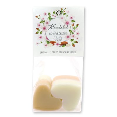 Sheep milk soap heart 4x23g in a cellophane bag "Einzigartige Augenblicke", Classic/Almond oil 