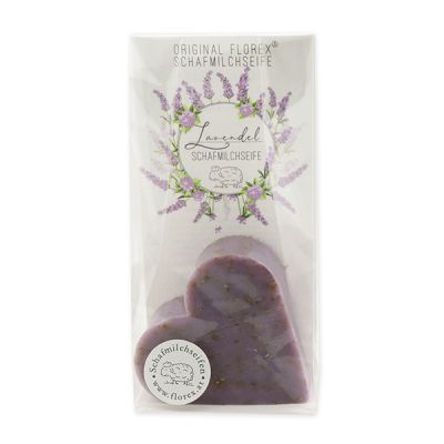 Sheep milk soap heart 85g in cello "Einzigartige Augenblicke", Lavender 