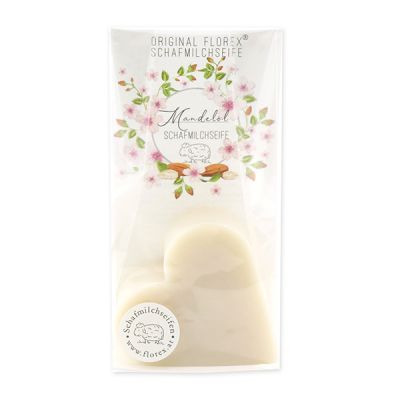 Sheep milk soap heart 85g in cello "Einzigartige Augenblicke", Almond oil 