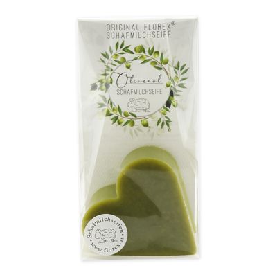 Sheep milk soap heart 85g in cello "Einzigartige Augenblicke", Olive oil 