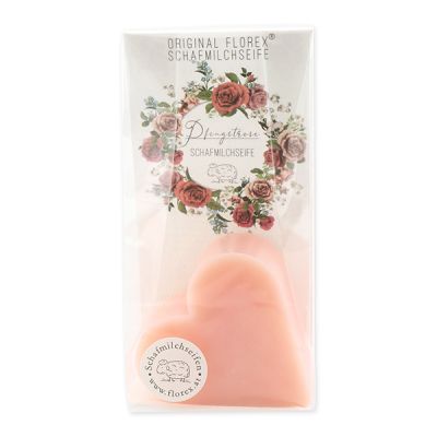 Sheep milk soap heart 85g in cello "Einzigartige Augenblicke", Peony 