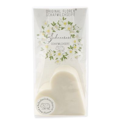 Sheep milk soap heart 85g in cello "Einzigartige Augenblicke", Christmas rose white 