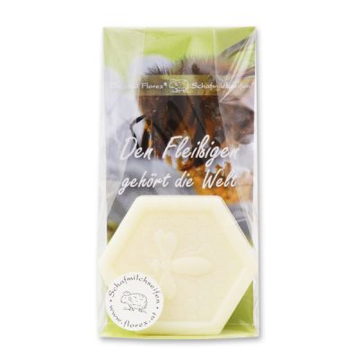 Sheep milk soap with a bee 100g in a cellophane bag "Den Fleißigen gehört die Welt", Gelee Royal 