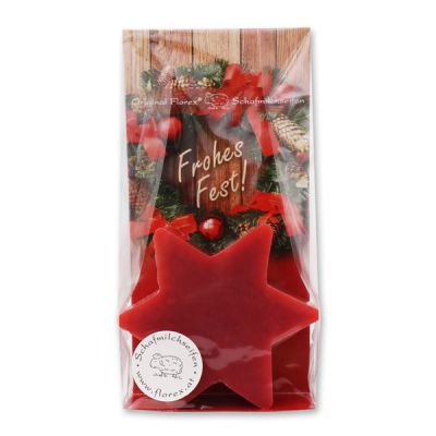 Sheep milk soap star 80g in a cellophane bag "Frohes Fest", Pomegranate 