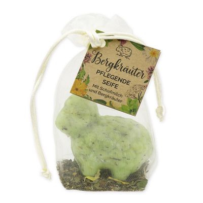 Sheep milk soap sheep Lina 75g with mountain herbs in organza bag "feel-good time", Mountain herbs 