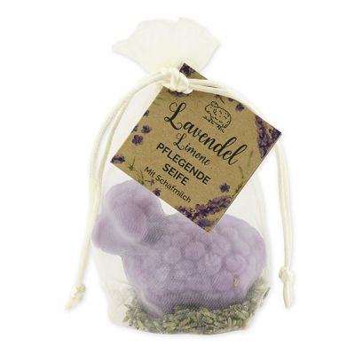 Sheep milk soap sheep Lina 75g with lavender petals in organza bag "feel-good time", Lavender-lime 