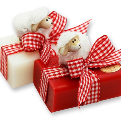 Sheep milk soap square 100g decorated with a wool-sheep, Classic/Pomegranate 