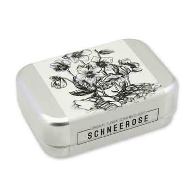 Schafmilchseife eckig 100g verpackt in der Dose "Schneerose", Schneerose 