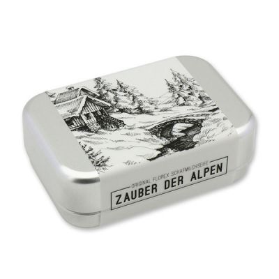 Schafmilchseife eckig 100g verpackt in der Dose "Zauber der Alpen", Edelweiß 