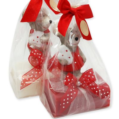 Sheep milk soap 100g, decorated with a mouse in a cellophane, Classic/pomegranate 