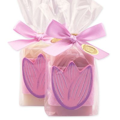 Sheep milk soap 100g decorated with a tulip in a cellophane, Classic/magnolia 