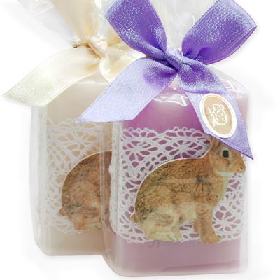 Sheep milk soap 100g, decorated with a rabbit in a cellophane, Classic/lilac 