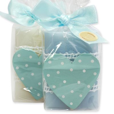 Sheep milk soap 100g, decorated with a heart in a cellophane, Classic/'forget-me-not' 