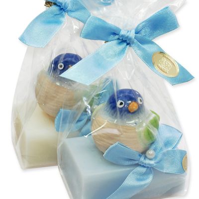 Sheep milk soap 100g, decorated with a bird in a cellophane, Classic/forget-me-not 