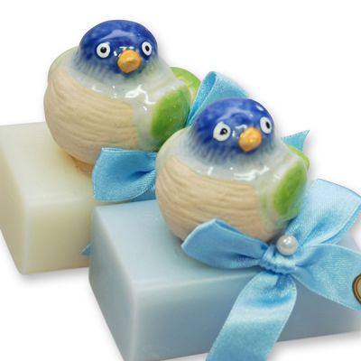 Sheep milk soap 100g, decorated with a bird, Classic/forget-me-not 