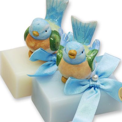 Sheep milk soap 100g, decorated with a bird, Classic/'forget-me-not' 