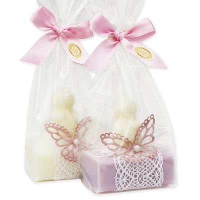 Sheep milk soap 100g, decorated with a rabbit packed in a cellophane bag, Classic/Lilac 