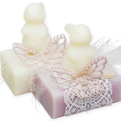 Sheep milk soap 100g, decorated with a rabbit, Classic/Lilac 