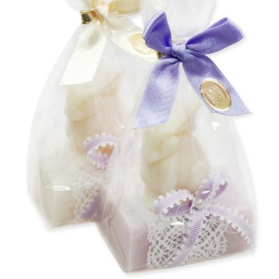 Sheep milk soap 100g, decorated with a soap rabbit 40g in a cellophane, Classic/lilac 