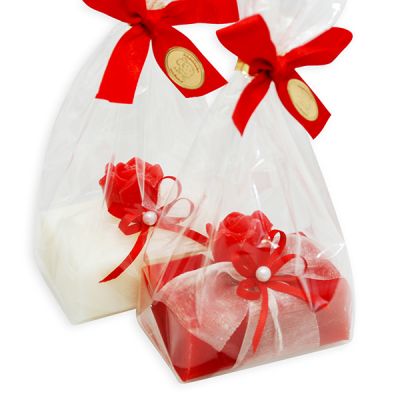 Sheep milk soap 100g decorated with a soap rose 'Florex' 7g packed in a cellophane bag, Classic/Rose 