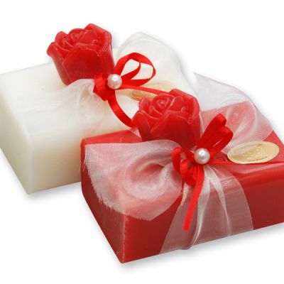 Sheep milk soap 100g decorated with a soap rose 'Florex' 7g, Classic/Rose 