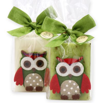 Sheep milk soap 100g, decorated with an owl in a cellophane, Classic/verbena 