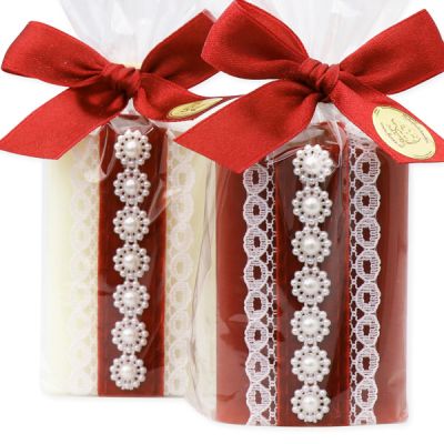 Sheep milk soap 100g decorated with a glitter ribbon in a cellophane, Classic/Pomegranate 