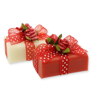 Sheep milk soap square 100g decorated with roses, Classic/pomegranate 