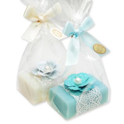 Sheep milk soap 100g, decorated with a flower in a cellophane, Classic/salt soap 