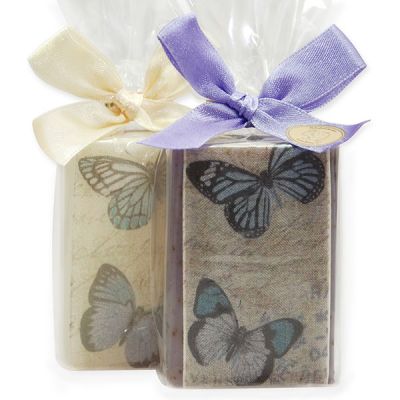 Sheep milk soap 100g, decorated with a butterfly ribbon in a cellophane, Classic/lavender 