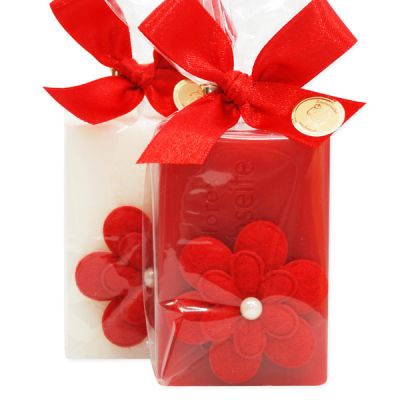 Sheep milk soap 100g, decorated with a flower in a cellophane, Classic/pomegranate 