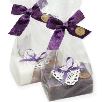 Sheep milk soap 100g, decorated with a crochet heart in a cellophane, Classic/lavender 