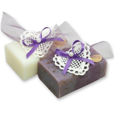 Sheep milk soap 100g, decorated with a crochet heart, Classic/lavender 