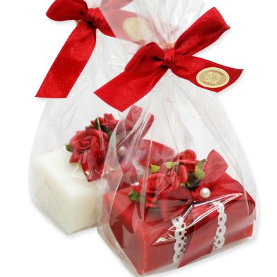 Sheep milk soap 100g, decorated with a rose in a cellophane, Classic/rose 