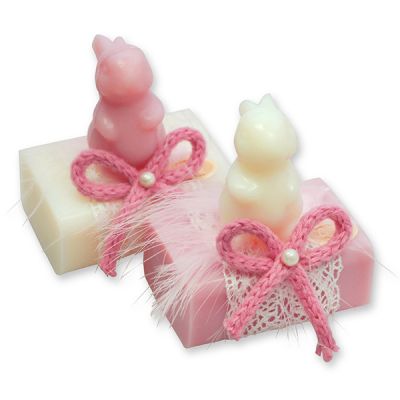 Sheep milk soap 100g, decorated with a soap rabbit 23g, Classic/Japanese cherry 