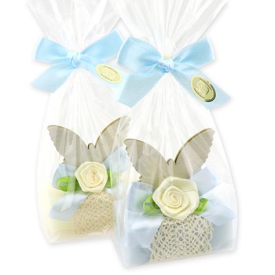 Sheep milk soap 100g decorated with a butterfly in a cellophane bag, Classic/Forget-me-not 