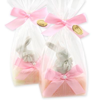 Sheep milk soap 100g decorated with a rabbit in a cellophane bag, Classic/Peony 